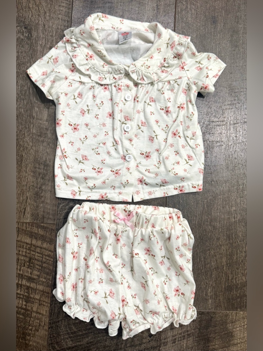 Vintage Style Baby Girl Floral 2 Piece Pajama Set Short Sleeve Top and Shorts